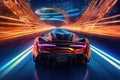 Futuristic sport car at road with motion blur light effect. Generative AI Royalty Free Stock Photo