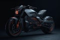 Futuristic sports bike in cyberpunk style on black background, AI Generated