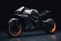 Futuristic sports bike in cyberpunk style on black background, AI Generated