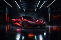 Futuristic sports car on a dark background. 3d rendering Royalty Free Stock Photo