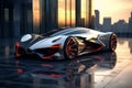 Futuristic Sports Car in Front of Tall Building Royalty Free Stock Photo