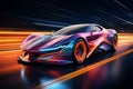 Futuristic sports car in high-speed motion.