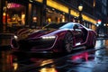 Futuristic sports super car concept on the background of the night city, street racing on expensive exclusive luxury auto, AI Royalty Free Stock Photo