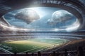 futuristic stadium, with aliens competing in futuristic sports