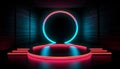 Futuristic Stage colorful neon lights stages room background and backdrop, empty podium for Product Display or Presentations,