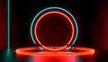 Futuristic Stage colorful neon lights stages room background and backdrop, empty podium for Product Display or Presentations,
