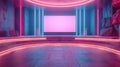 Futuristic Stage Design with Neon Lights and Pink Screen Backdrop Royalty Free Stock Photo