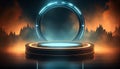 Futuristic stage with neon light circle frame Royalty Free Stock Photo