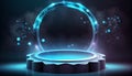 Futuristic stage with neon light circle frame Royalty Free Stock Photo