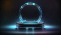 Futuristic stage with neon light circle frame Royalty Free Stock Photo