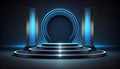 Futuristic stage with neon light circle frame Royalty Free Stock Photo