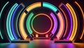 Futuristic stage with neon light circle frame Royalty Free Stock Photo