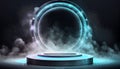 Futuristic stage with neon light circle frame Royalty Free Stock Photo