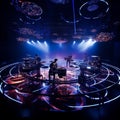 Futuristic Stage Setup for Live Band Performance: Percussive Horizon: Live Band's Rhythmic Adventure