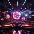 Futuristic Stage Setup for Live Band Performance: Percussive Horizon: Live Band's Rhythmic Adventure