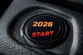 Futuristic Start Engine Button Displaying 2026 Ignition Concept on Modern Car Interior Dashboard Royalty Free Stock Photo