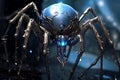Futuristic steampunk spider with a blue body