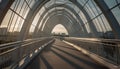 Futuristic steel bridge vanishing into cityscape motion generated by AI