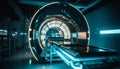 Futuristic steel machinery illuminates modern underground corridor generated by AI Royalty Free Stock Photo