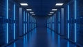 Modern Data Center Server Hallway, Blue LED Lights, Technology, Big Data, Cloud Computing Royalty Free Stock Photo