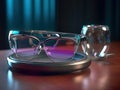 Futuristic still life smart glasses hologram AI chatbot