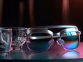 Futuristic still life smart glasses hologram AI chatbot