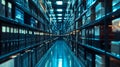 Futuristic Storage Archive With Endless Shelves. Data Center Concept Royalty Free Stock Photo