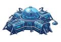 Futuristic structure with a central transparent dome housing a complex apparatus. Surrounded by Royalty Free Stock Photo