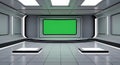 Futuristic Studio Set with Green Screen and Platforms Royalty Free Stock Photo