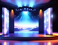 Futuristic studio stage set with spotlights AI