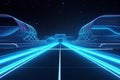 Futuristic style highway road with blue neon light. Ai generative Royalty Free Stock Photo