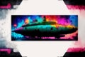 Futuristic submarine with colorful blots. Watercolor paint. Digital art, Generative AI Royalty Free Stock Photo