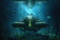 futuristic submarine emerging from underwater