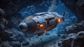Futuristic Submarine Navigating Luminous Deep-Sea Caves Royalty Free Stock Photo