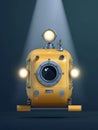 Futuristic Submarine Yellow Submersible with Lights in Studio Setting Royalty Free Stock Photo