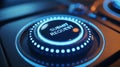 Futuristic Submit Request Button with Bright Blue Illumination and Orange Accents Royalty Free Stock Photo