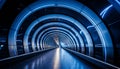 Futuristic subway station, illuminated blue, empty corridor, vanishing point generated by AI Royalty Free Stock Photo