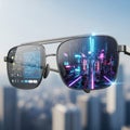 Futuristic sunglasses with city reflection, isolated on white background Royalty Free Stock Photo
