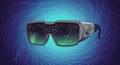 Futuristic sunglasses with a sleek, darkened visor featuring intricate circuit patterns Royalty Free Stock Photo