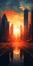 Futuristic Sunrise In The City - Hd Wallpaper Art Royalty Free Stock Photo