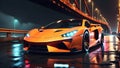 Futuristic super car in the city highway. Fast moving sports car. Car in motion. generative AI