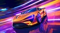 Futuristic Super Car on Neon Road, Acceleration, Neon Light Trails, Generative AI Royalty Free Stock Photo