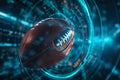 Futuristic Superbowl Banner with Holographic Football and Team Scores