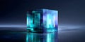 Futuristic supercomputer concept with glowing cube design and digital data visualization elements Royalty Free Stock Photo