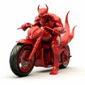 Futuristic Superhero: Red Devil On A Motorcycle