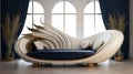 Futuristic Surrealism: White And Blue Sofa With Gold And Pearl Accents