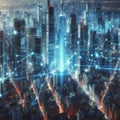 Futuristic surveillance with cyber secured skyscrapers ai generated