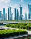 Futuristic sustainable city with implemented green nature