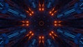 Futuristic symmetry and reflection abstract background with orange and blue neon lights