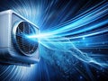 A Futuristic Symphony of Cold Air Flow Dynamic Blue Neon Rays Abstract Air Conditioning Design Inspired by Optical